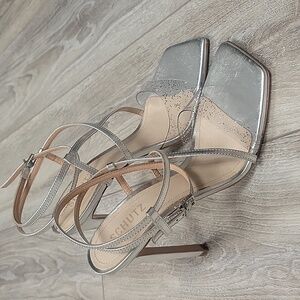 Schutz Size 9 1/2 Silver Aisha Leather & Vinyl Sandal NWT